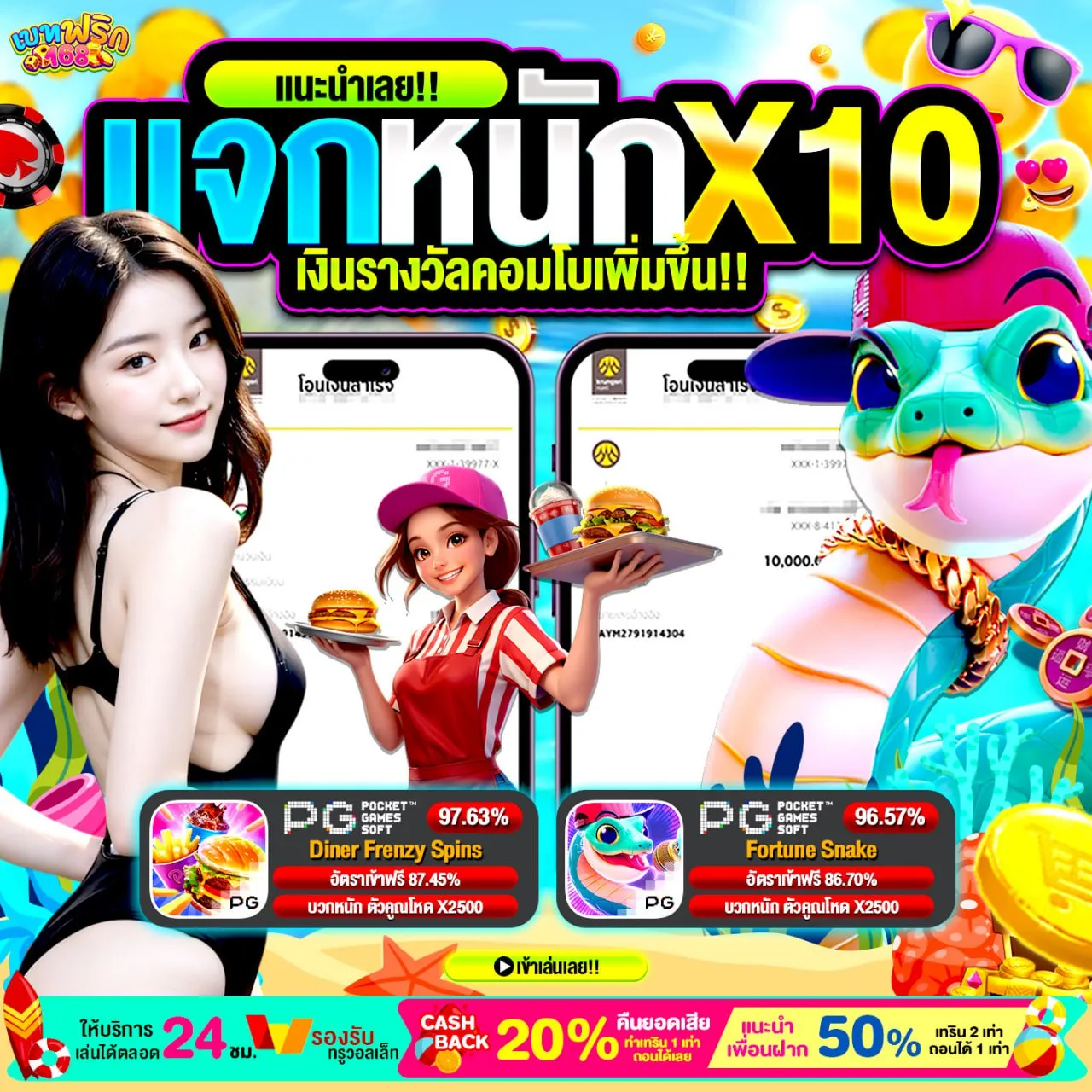 อ่านเงื่อนไขให้ชัดก่อนเริ่ม 10รับ100 ทำยอด600 ถอนได้100 จะได้ไม่เสียจังหวะตอนท้าย